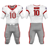 Custom White Red American Football Jersey & Grey Integrated Pants